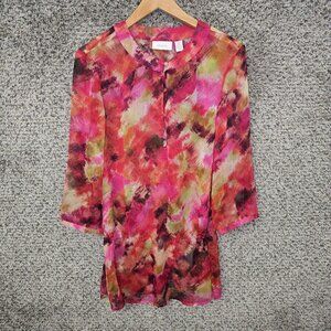 Chicos Top Womens 0 US‎ Small Pink Chiffon Printed Button Up Sheer Blouse Ladies